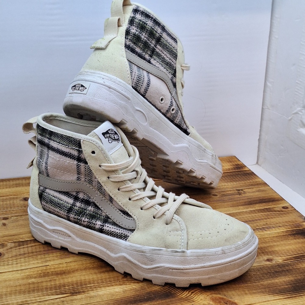Women's Size 6.5 - Rare Vans Sentry Sk8‎ Hi Plaid Turtle Dove Ultra Cush Shoes
